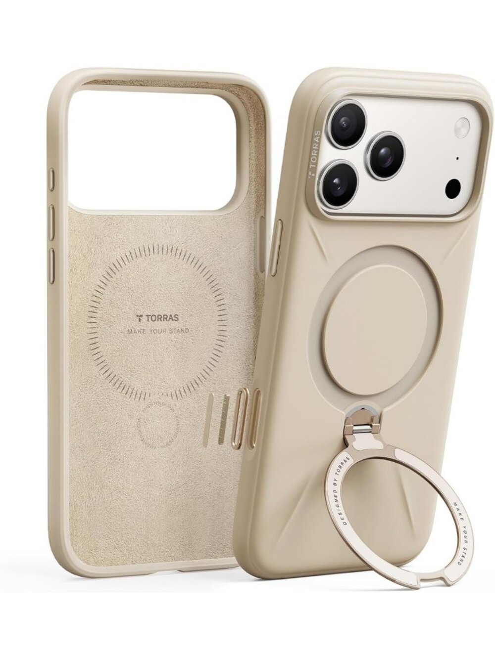 Silicone iPhone 17 Pro Max Case with Magnetic Stand - Dune Beige, Shockproof